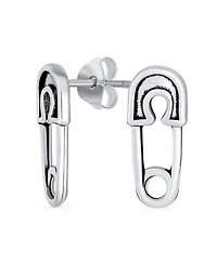 Bling Jewelry Inspirational Symbol Support For Displaced People Punk Rock Biker Jewelry Safety Pin Stud Earrings Oxidized .925 Sterling Silver