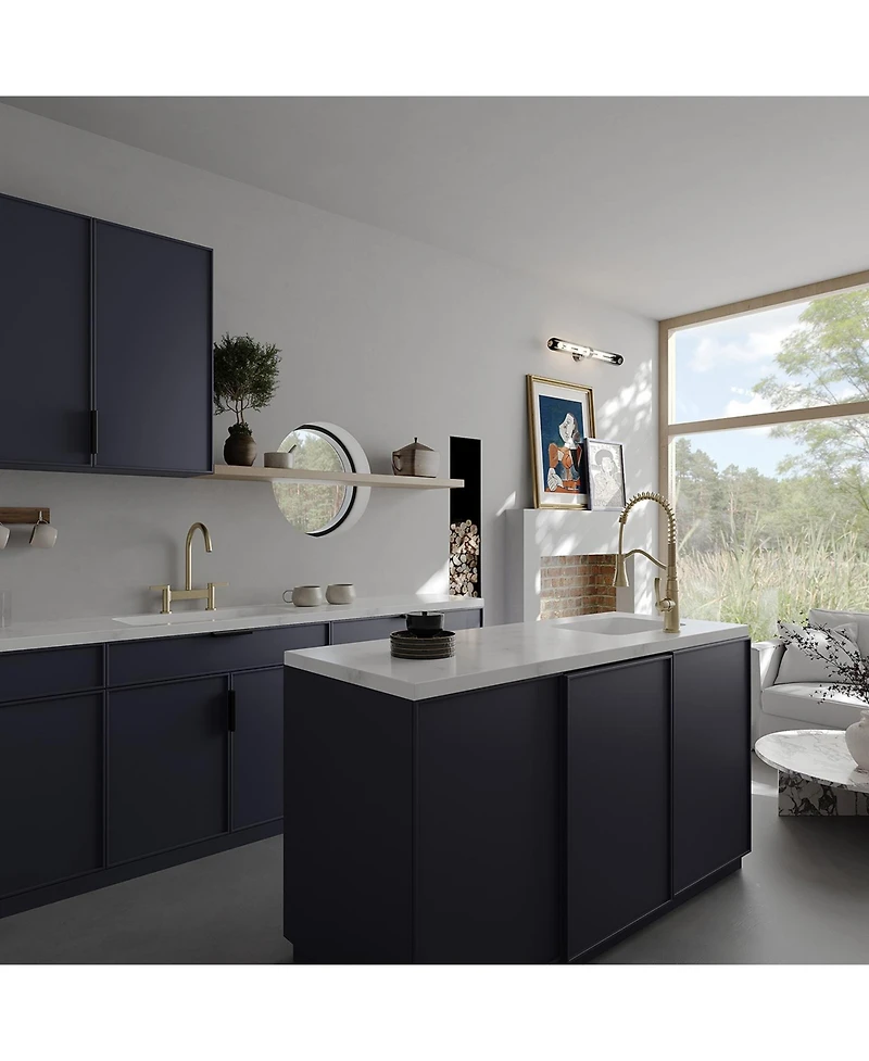 Modern Double Handle 2 Holes Deck Mount Bridge Kitchen Faucet With 360 Swivel Spout Sink Brushed Nickel