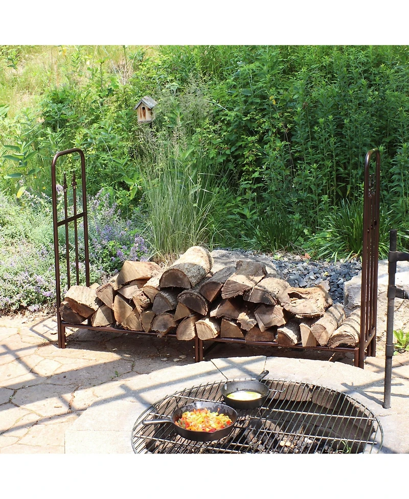 Indoor/Outdoor Powder-Coated Steel Fire Pit or Fireplace Firewood Log Rack Holder - 6'