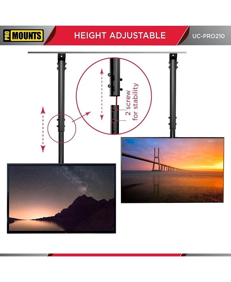 ProMounts Premium Ceiling Tv Mount Fits Most 24-55 inch, Holds 110 lbs
