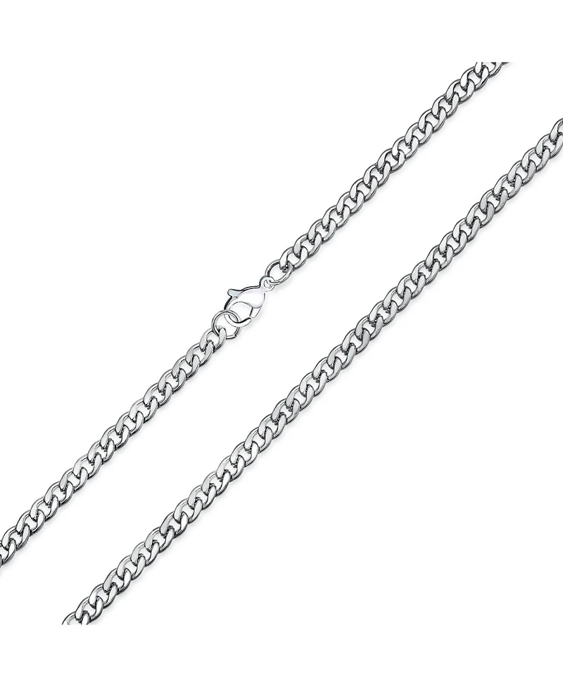 Bling Jewelry Heavy Duty Biker Jewelry Solid Curb Link Chain Necklace Gold Tone Stainless Steel 4MM