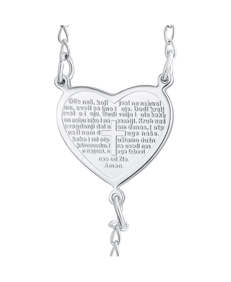 Bling Jewelry Dainty 2MM Round Ball Beaded Link Heart Virgin Mary Cross Prayer Rosary Chain Silver Tone Stainless Steel