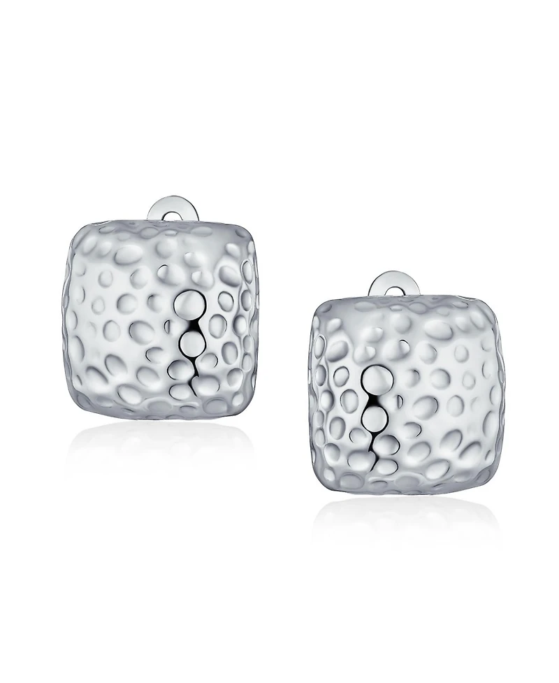 Bling Jewelry Geometric Casual Fashion Speckle Hammered Square Clip On Earrings Silver Gold Plated For Non Pierced Ears