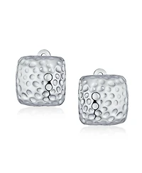 Bling Jewelry Geometric Casual Fashion Speckle Hammered Square Clip On Earrings Silver Gold Plated For Non Pierced Ears