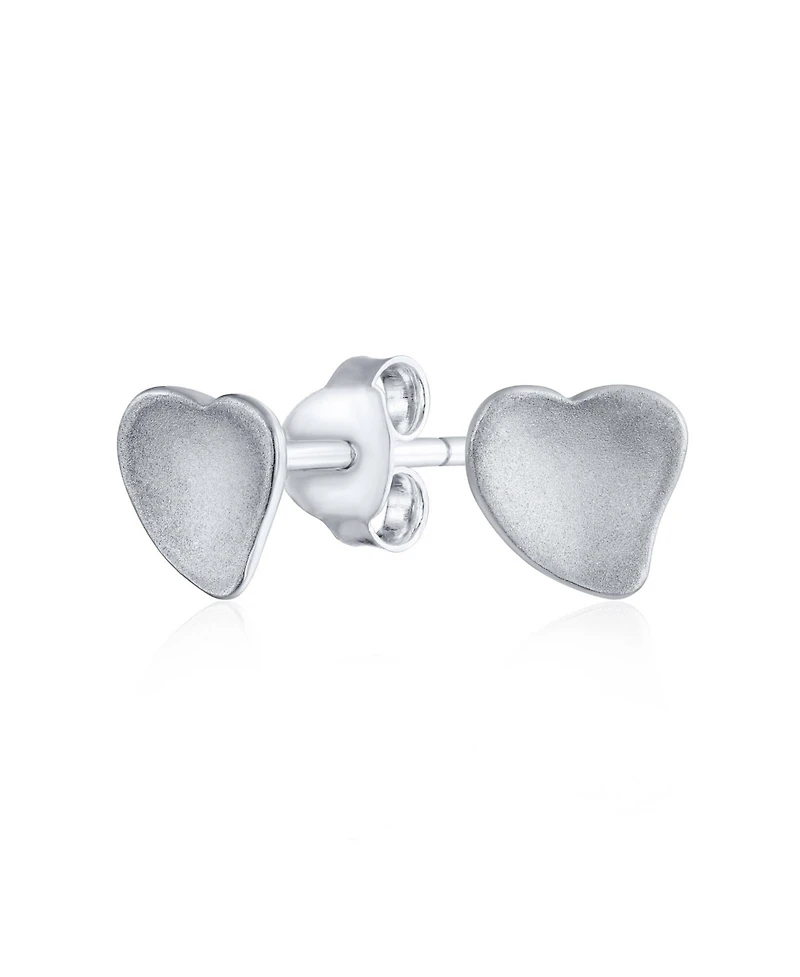 Bling Jewelry Minimalist Heart Shaped Stud Earrings Concaved Curved .925 Sterling Silver