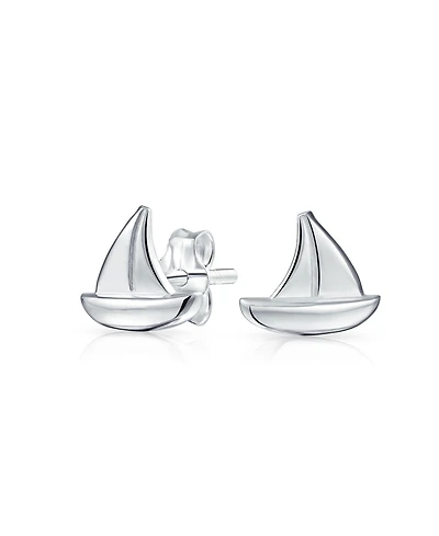 Bling Jewelry .925 Sterling Silver Small Nautical Sail Boat Sea Lover Ocean Vacation Ship Sailboat Stud Earrings Pendant Necklace