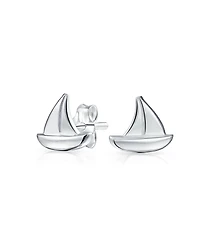 Bling Jewelry .925 Sterling Silver Small Nautical Sail Boat Sea Lover Ocean Vacation Ship Sailboat Stud Earrings Pendant Necklace
