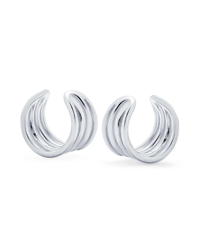 Bling Jewelry Minimalist Geometric 4 Split Band Cartilage Ear Cuffs Clip Wrap Helix Earrings 14K Gold Plated Sterling Silver