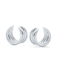 Bling Jewelry Minimalist Geometric 4 Split Band Cartilage Ear Cuffs Clip Wrap Helix Earrings 14K Gold Plated Sterling Silver