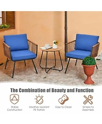 Gymax 3PC Patio Birsto Furniture Set Cushioned Sofa Armrest Coffee Table