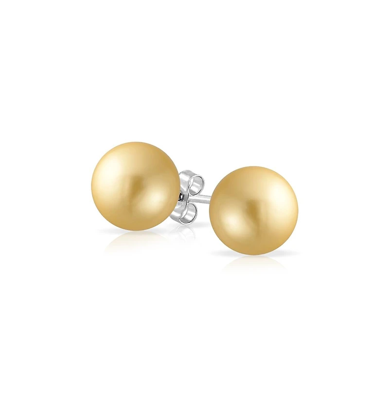 Bling Jewelry Classic Simple Elegant Light Golden Yellow Simulated Ball Stud Earrings .925 Sterling Silver 10