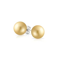 Bling Jewelry Classic Simple Elegant Light Golden Yellow Simulated Ball Stud Earrings .925 Sterling Silver 10
