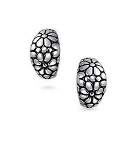 Bling Jewelry Flower Wide Shrimp Half Hoop Clip On Earrings For Non Pierced Ears Oxidized Gold Plated Brass