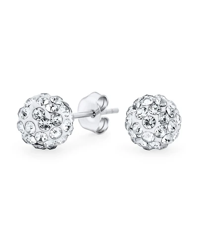 Bling Jewelry Elegant .925 Sterling Silver Round 8MM Glittering Pave Crystal Disco Ball Stud Earrings