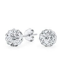 Bling Jewelry Elegant .925 Sterling Silver Round 8MM Glittering Pave Crystal Disco Ball Stud Earrings