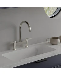 Modern Double Handle 2 Holes Deck Mount Bridge Kitchen Faucet With 360 Swivel Spout Sink Brushed Nickel