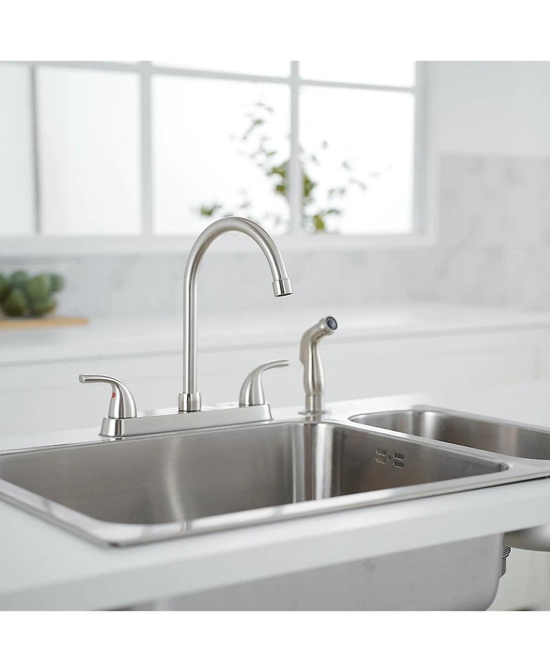 Two-Handle 4 Holes Standard Kitchen Sink Faucet With Side Sprayer Brushed Nickel