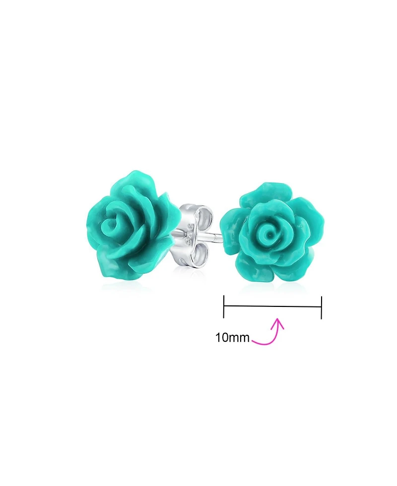 Bling Jewelry Romantic Delicate Pink Blue Yellow Green Black Purple White Red Floral Blooming 3D Carved 10MM Rose Flower Post Stud Earrings Lightweigh