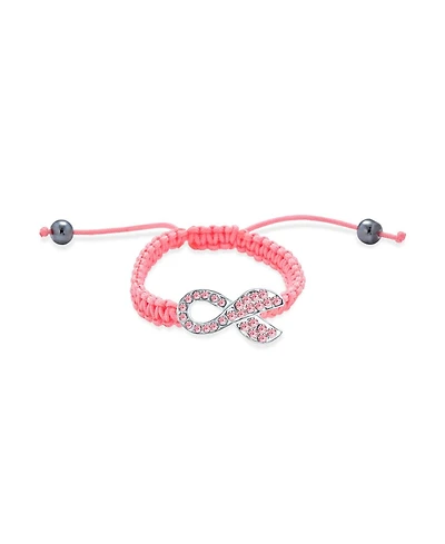 Bling Jewelry Stackable Pink Ribbon Pave Crystal Pink Ribbon Cancer Survivor Bracelet Pink Braided Cord String Adjustable