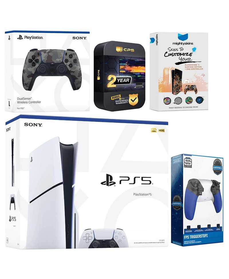 Sony Playstation 5 Slim Disc with Controller, Trigger Stop Kit and MightySkins Decal Voucher + 2 Year Cps Extended Warranty