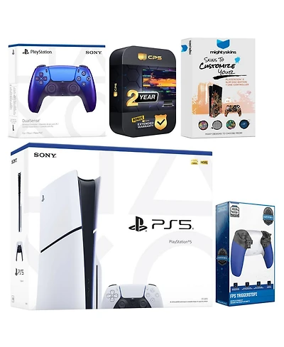 Sony Playstation 5 Slim Disc with Controller, Trigger Stop Kit and MightySkins Decal Voucher + 2 Year Cps Extended Warranty