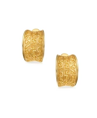Bling Jewelry Egyptian Greek Motif Wide Half Hoop Clip On Earrings Non Pierced Ears Matte Gold Plated Brass