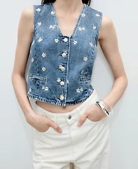Mango Women's Embroidered Floral Crop Vest