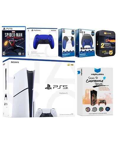 Sony Playstation 5 Slim Disc with Spider-Man: Miles Morales, Extra Controller, Gamer Kit, Trigger Kit and MightySkins Decal Voucher + 2 Year Cps Exten