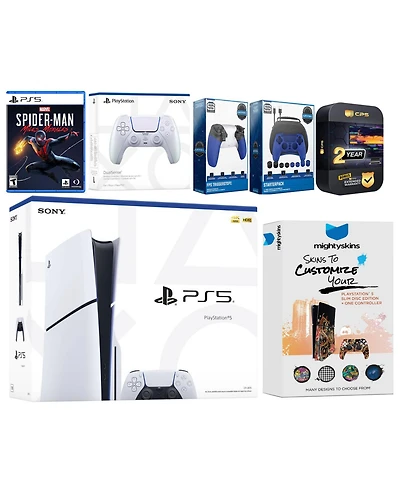 Sony Playstation 5 Slim Disc with Spider-Man: Miles Morales, Extra Controller, Gamer Kit, Trigger Kit and MightySkins Decal Voucher + 2 Year Cps Exten