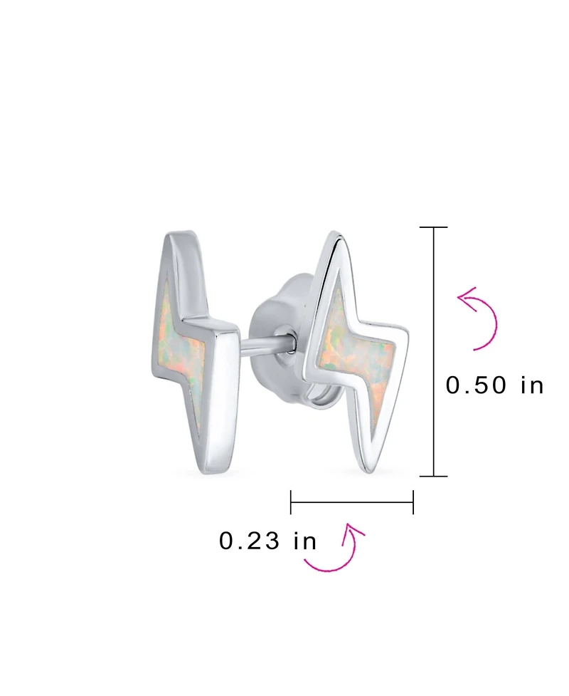 Bling Jewelry Geometric White Created Opal Inlay Zig Zag Flash Electrify Lightning Bolt Stud Earrings .925 Sterling Silver