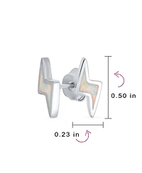 Bling Jewelry Geometric White Created Opal Inlay Zig Zag Flash Electrify Lightning Bolt Stud Earrings .925 Sterling Silver