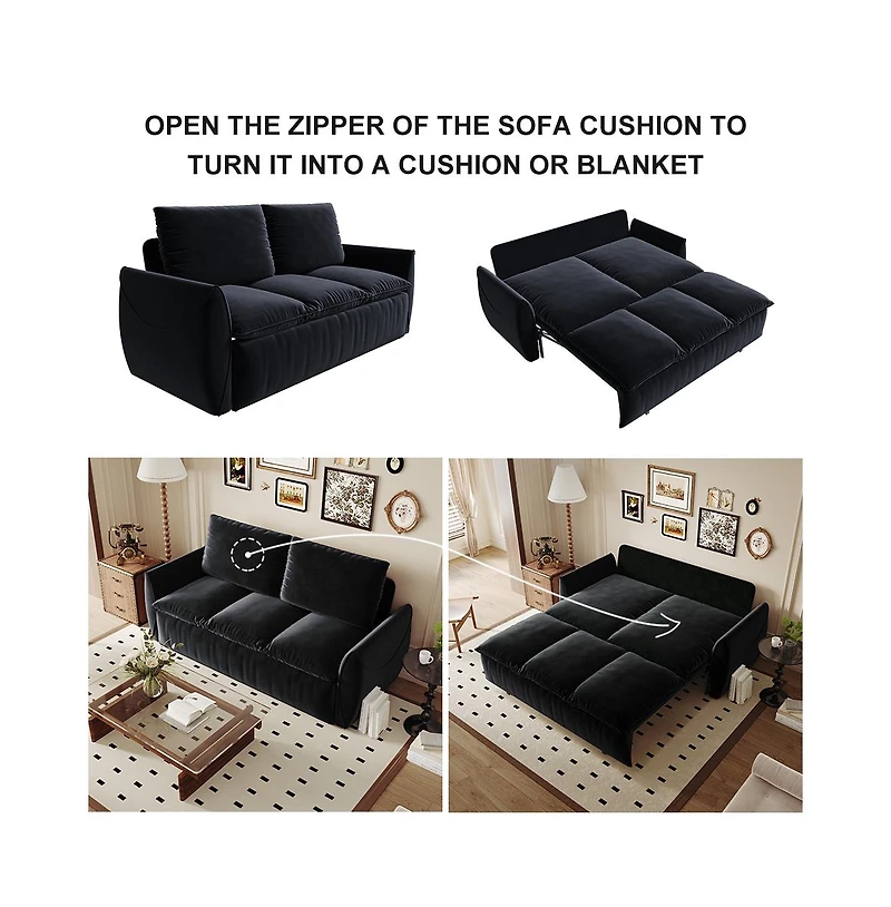 Streamdale 70.9" Convertible Sofa Bed with Blanket and Pillows