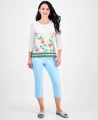 Jm Collection Petite Jacquard 3/4-Sleeve Top, Exclusively at Macy's