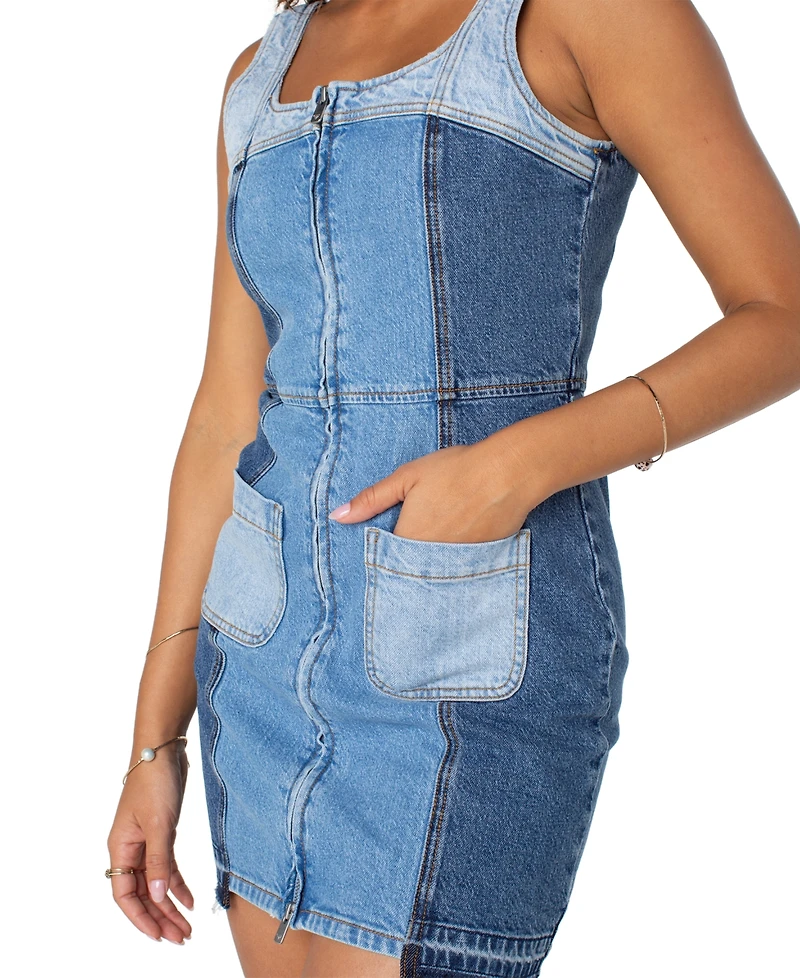 Roxy Juniors' Sami Patchwork Denim Sleeveless Dress