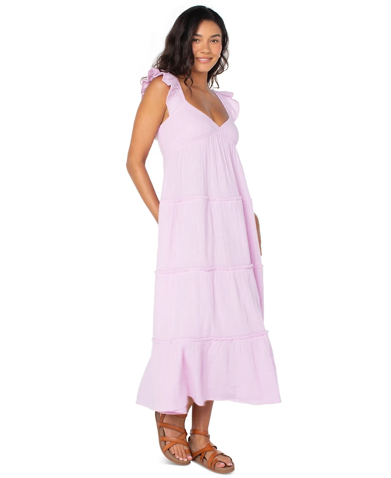 Roxy Juniors' Palmy Days Cotton Smocked-Back Tiered Midi Dress