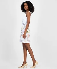 Tahari Asl Petite Embroidered Square-Neck Shift Dress