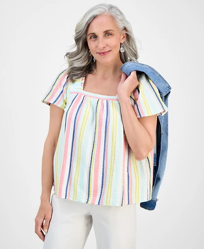 Style & Co Petite Square-Neck Cotton Top, Exclusively at Macy's