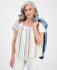 Style & Co Petite Square-Neck Cotton Top, Exclusively at Macy's