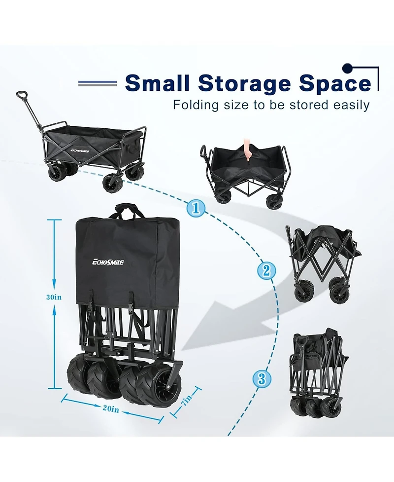 EchoSmile Heavy Duty 350 Lbs Capacity Collapsible Wagon, Outdoor Folding Camping Wagons, Grocery Portable Utility Cart, Adjustable Rolling Carts, All