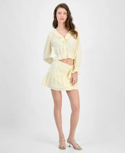 Guess Womens Long Sleeve Button Front Shaelo Top Shaelo Gauze Mini Skirt