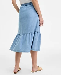 Jones New York Women's Tiered Button-Up Cotton Chambray Skirt