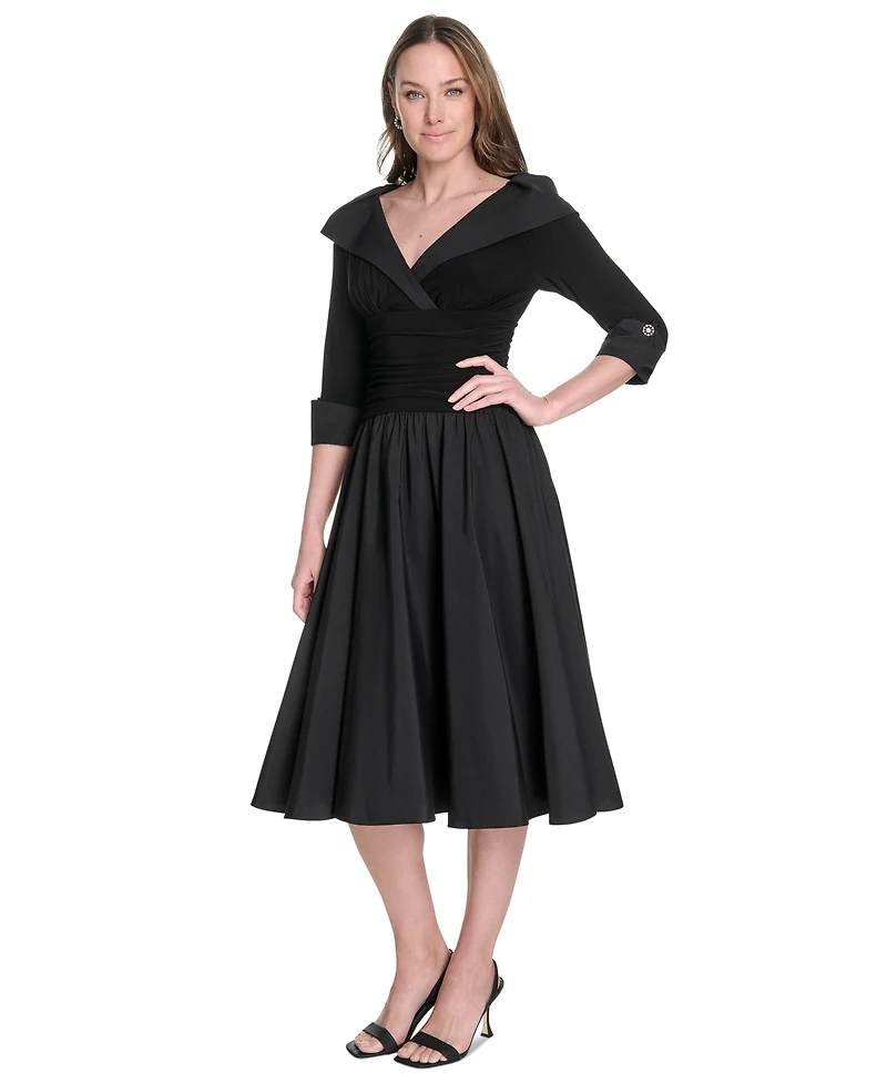 Jessica Howard Women's Mixed-Media Fit & Flare Midi Dress