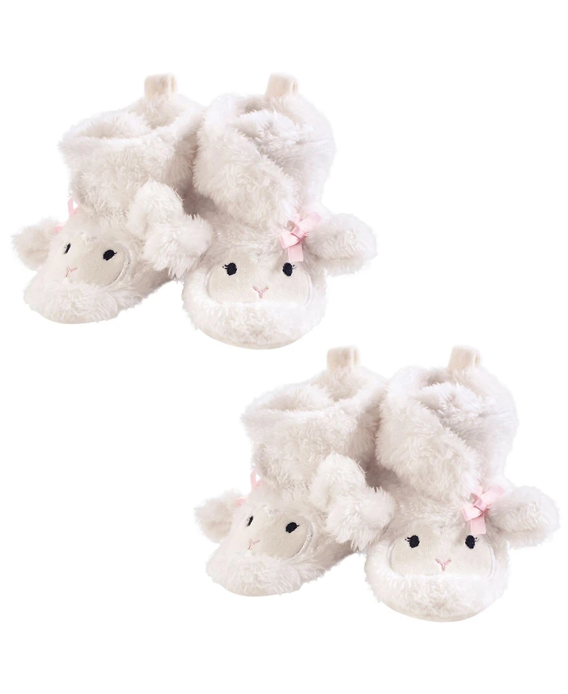 Hudson Baby Girls Cozy Fleece and Faux Shearling Booties Lamb 2-Piece, 0-6 Months