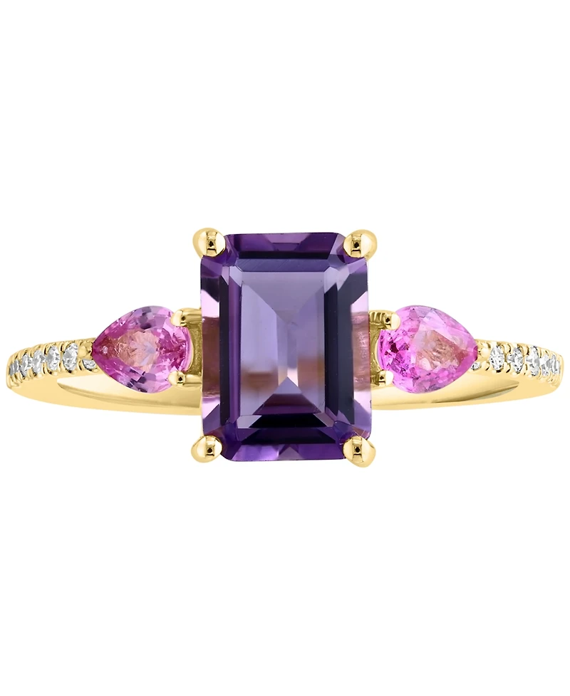 Lali Jewels Multi-Gemstone & Diamond (1/20 ct. t.w.) Ring 14k Yellow Gold