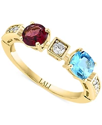 Lali Jewels Swiss Blue Topaz (3/4 ct. t.w.), Rhodolite (1/6 ct. t.w.) & Diamond (1/6 ct. t.w.) Ring in 14k Yellow Gold
