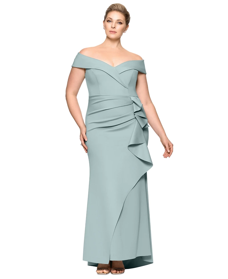 Xscape Plus Off-The-Shoulder Scuba Crepe Gown