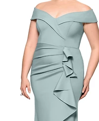 Xscape Plus Off-The-Shoulder Scuba Crepe Gown
