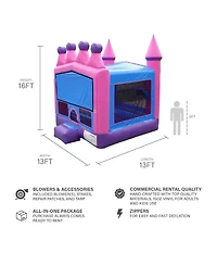 JumpOrange Commercial Grade Inflatable Princess Tiara Bounce House with Blower, Backyard Party Moonwalk Size, Outdoor Play for Kids