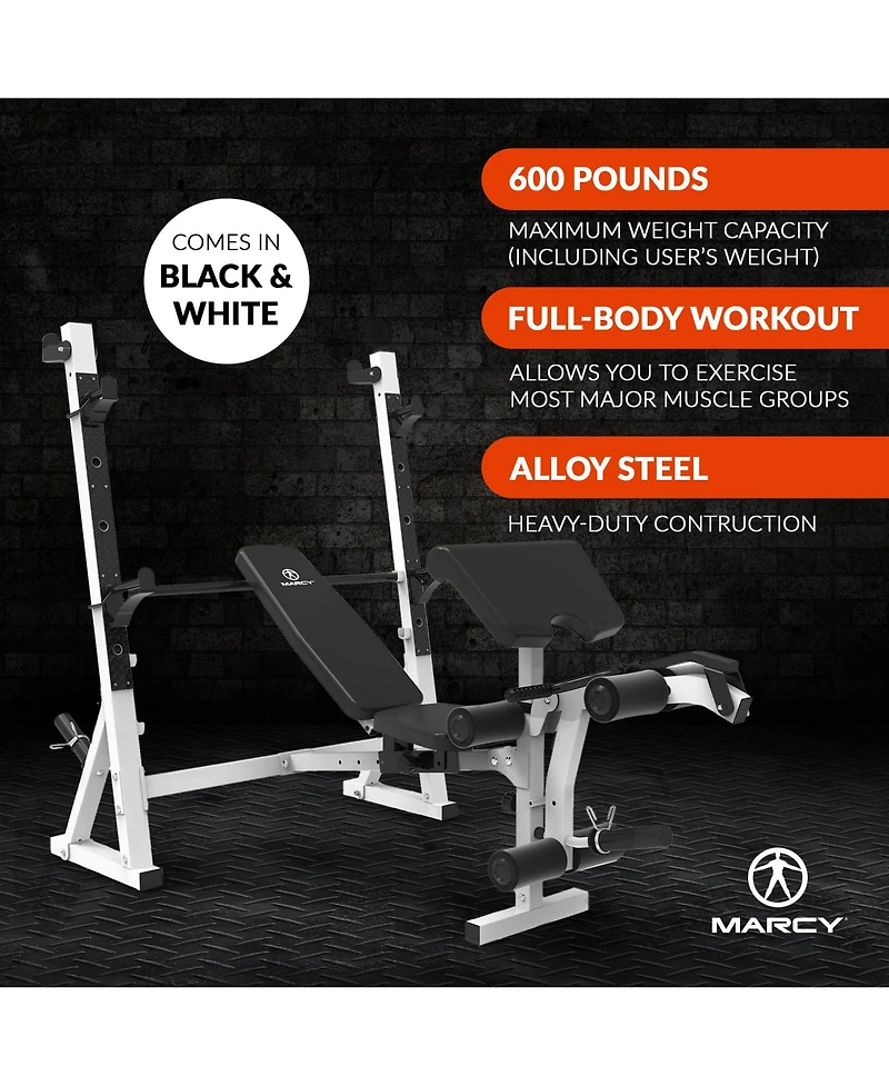 Marcy Olympic Weight Bench, Home Gym Exercise Equipment Workout Machine, White