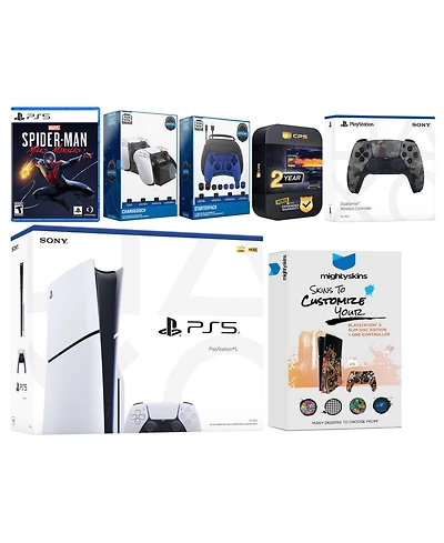 Sony Playstation 5 Slim Disc with Spider-Man: Miles Morales, Extra Volcanic Red Controller, Gamer Kit, Charge Dock and MightySkins Decal Voucher + 2 Y